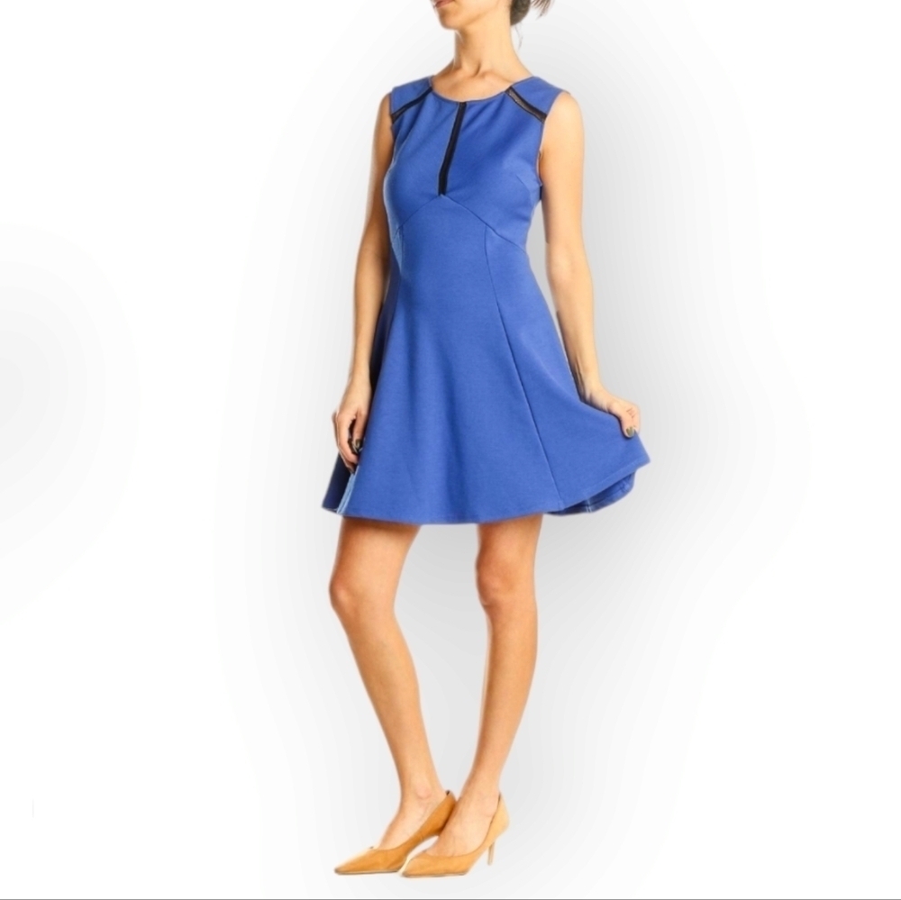 Aqua key hole back cobalt blue day fit and flare dress size M
